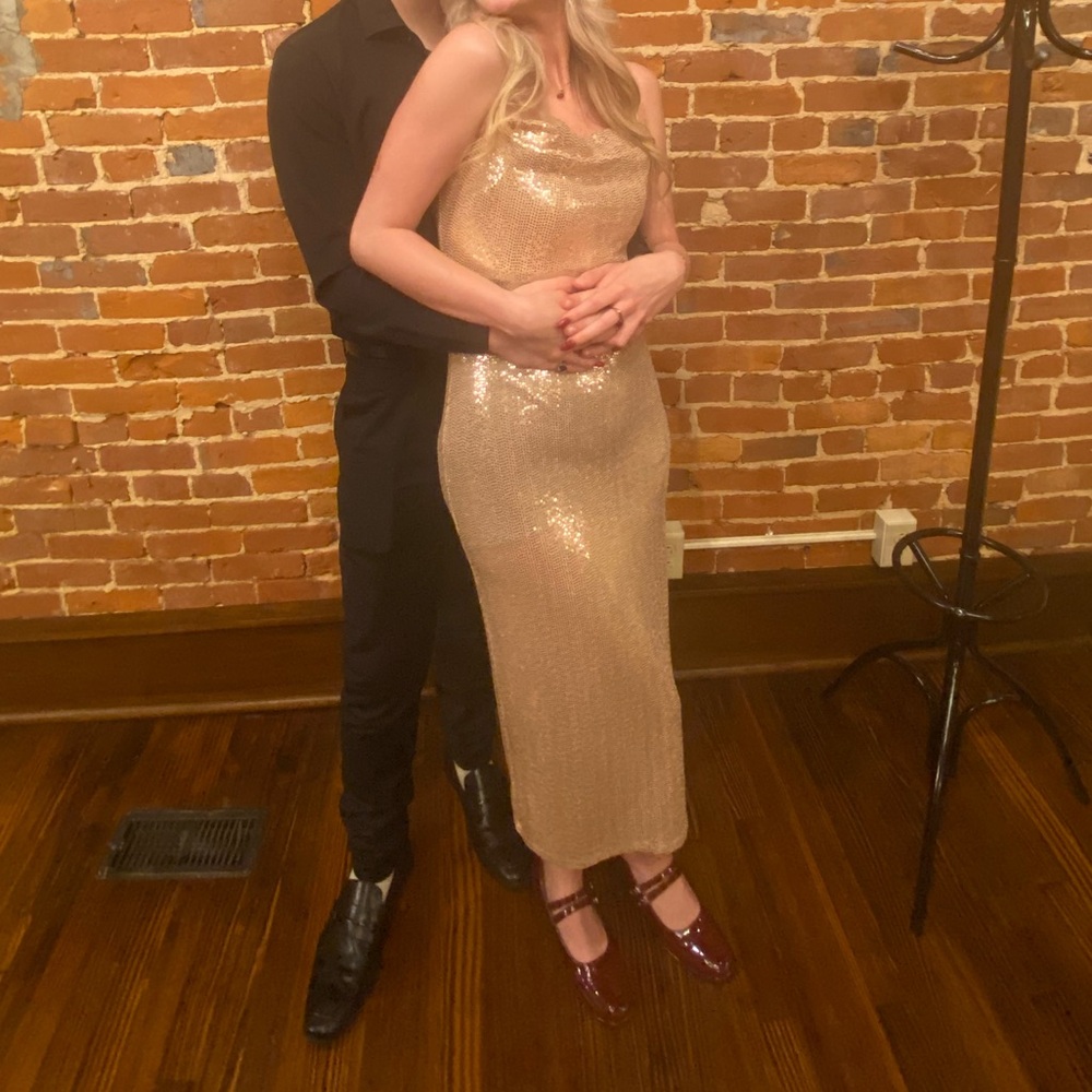 gold sequin long dress